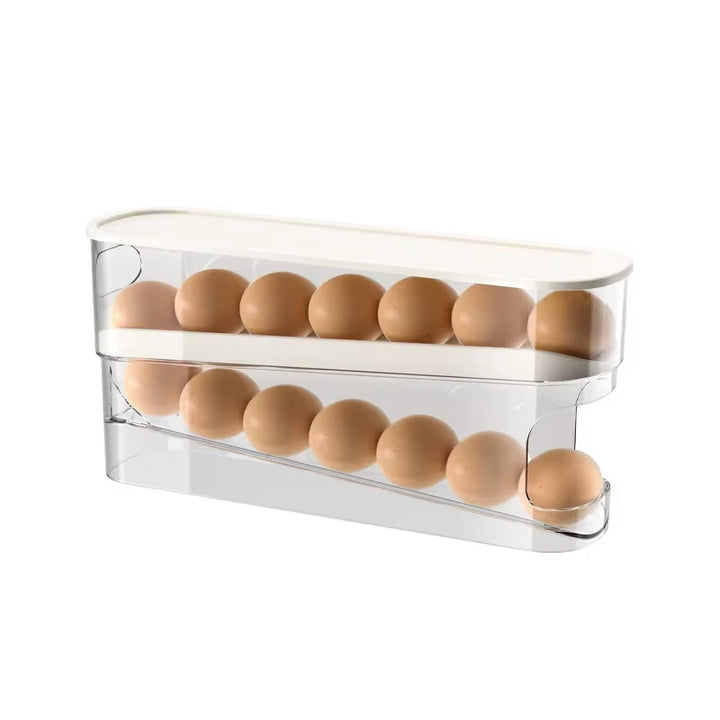 Slide Egg Carton – Double Automatic Egg Roller Storage Holder for Fridge Door & Kitchen Countertop