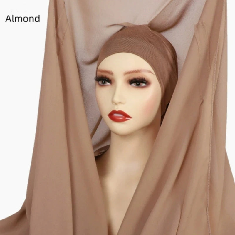 Newest Instant Chiffon Hijab with Magnetic Buckle Solid Color Woman Muslim Hijab Scarf Islamic Turban Fashion Headband Shawl