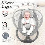 Electric Baby Swing for Infants – Bluetooth & Remote Control, 5 Speeds, 10 Music Modes, Adjustable Seat (0–9 Months, Gray)