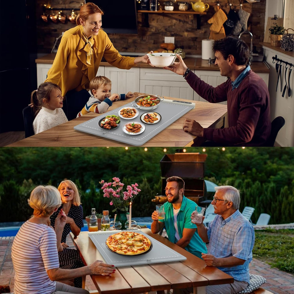 Food Warming Mat - Electric Warming Tray with 6 Temperature Settings and 6 Hours Timer, Full Surface Graphene Heating Food Warmer, Premium Rollable Heating Tray for Gatherings, Parties, Grey