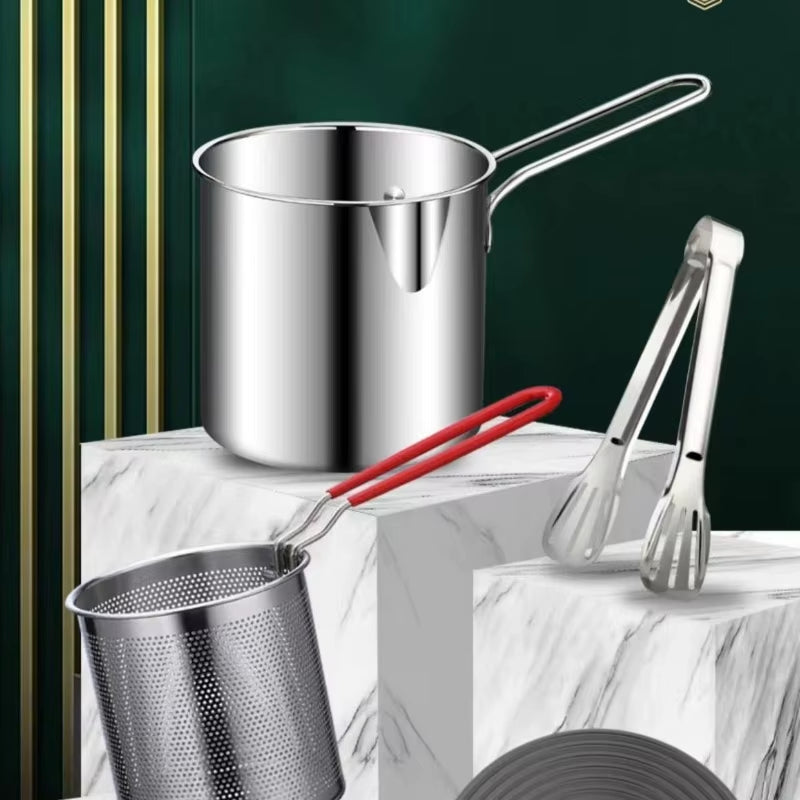 Stainless Steel Deep Fryer Pot with Basket – Small Multifunction Kitchen Frying Pan for Chicken & More