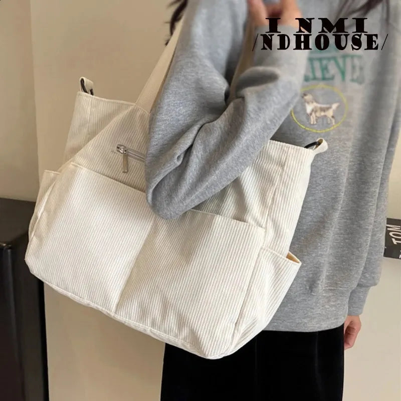 Fallow Fashion Large Capacity Canvas Tote Bags for Work Commuting Carrying Bag College Style Student Outfit Book Shoulder Bag 240821