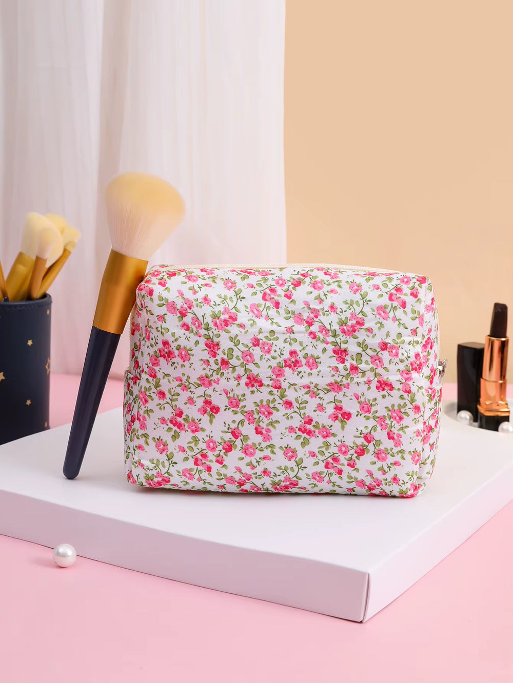 Women Makeup Organizer Female Toiletry Kit Bag Make up Case Storage Pouch Lady Flower Cosmetic Brush Organizer Bag for Travel