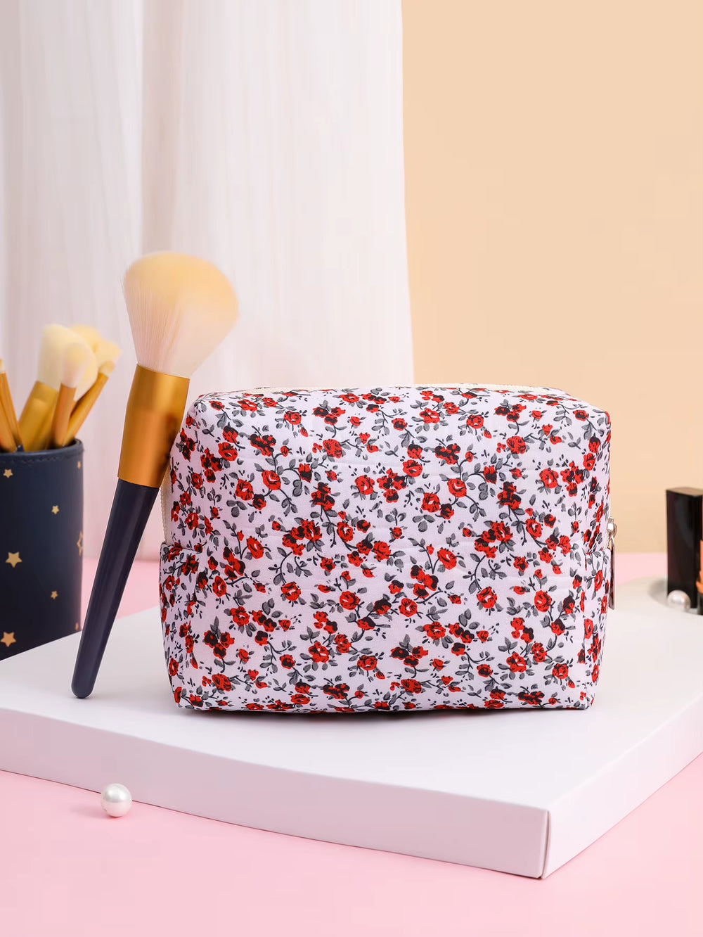Women Makeup Organizer Female Toiletry Kit Bag Make up Case Storage Pouch Lady Flower Cosmetic Brush Organizer Bag for Travel