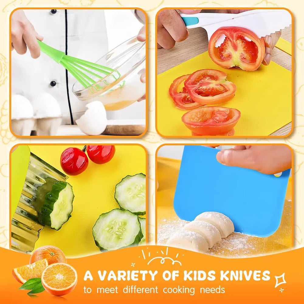 17PCS Kids Cooking Set – Kitchen Toys with Safe Knives & DIY Plastic Accessories for Toddlers