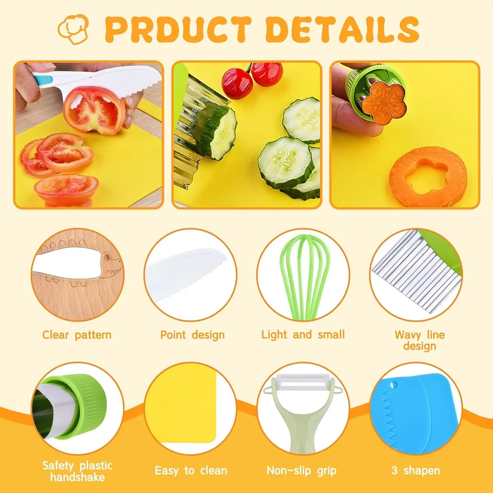 17PCS Kids Cooking Set – Kitchen Toys with Safe Knives & DIY Plastic Accessories for Toddlers