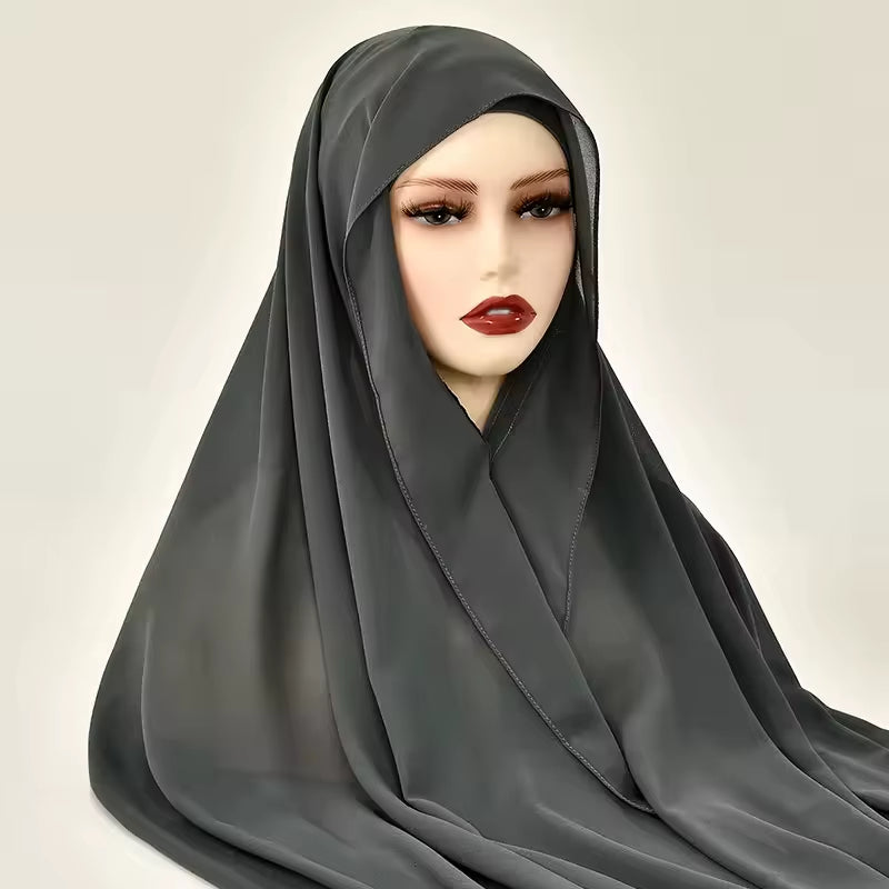 Newest Instant Chiffon Hijab with Magnetic Buckle Solid Color Woman Muslim Hijab Scarf Islamic Turban Fashion Headband Shawl