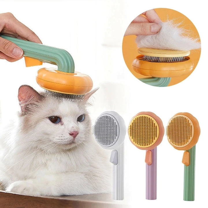 Pumpkin Cat Grooming Brush – Self-Cleaning Comb for Pets, Removes Loose Hair, Undercoat & Tangles