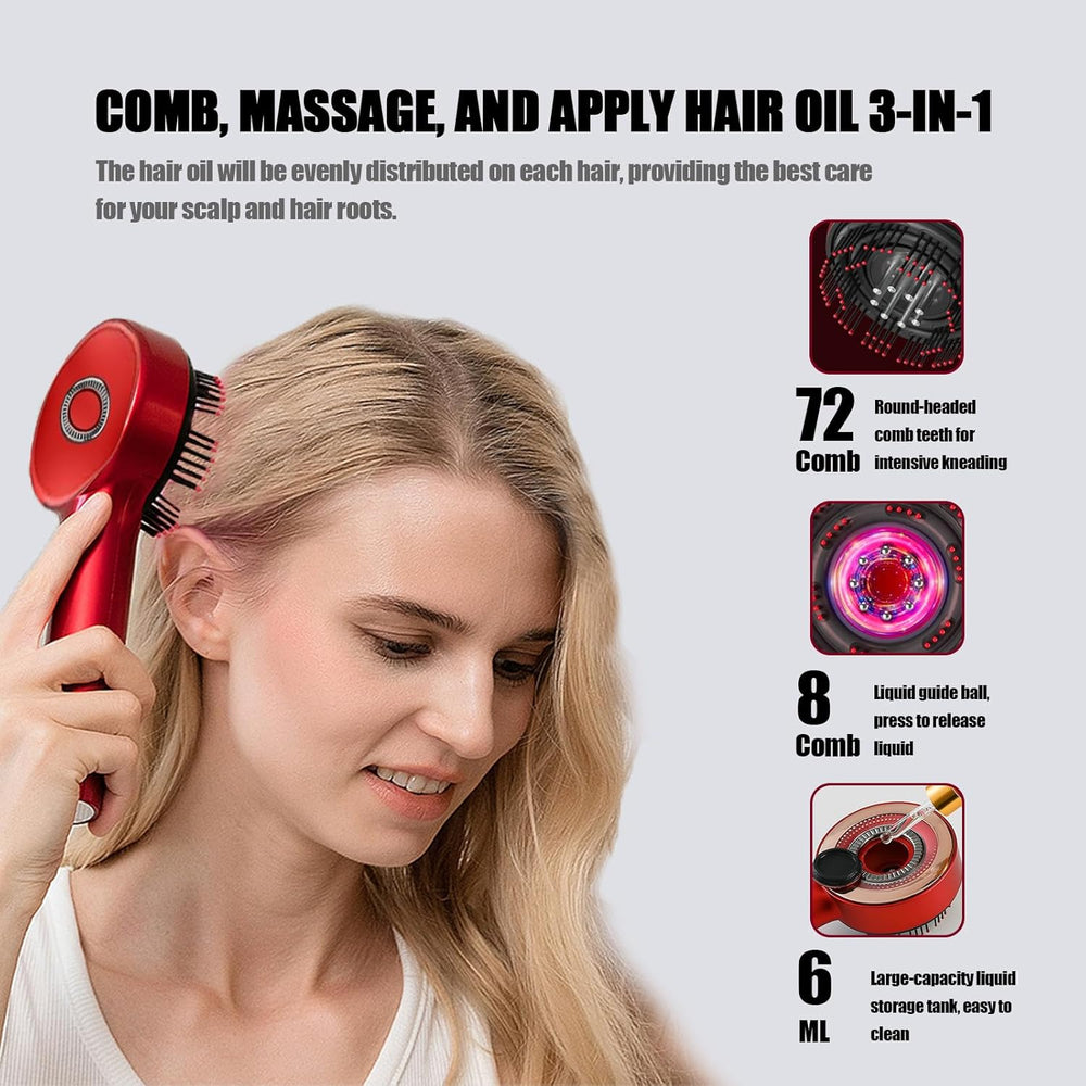 Red Hair Massager, Scalp Massager, Multi-Function Electric Scalp Massage Comb for Hair, Cordless Waterproof Oil Diffuser Massage Comb (Set Red)