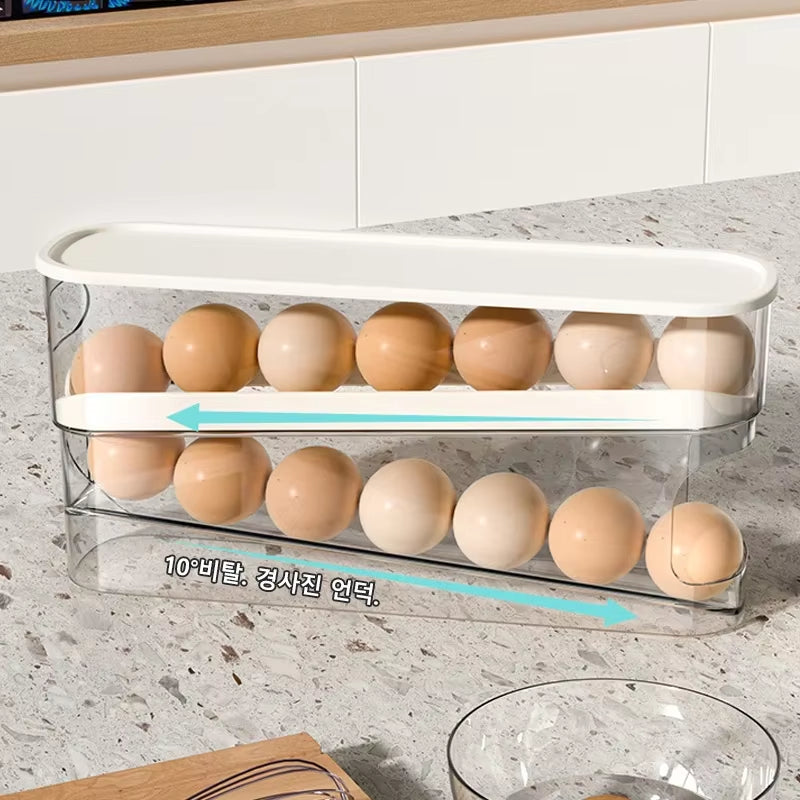 Slide Egg Carton – Double Automatic Egg Roller Storage Holder for Fridge Door & Kitchen Countertop
