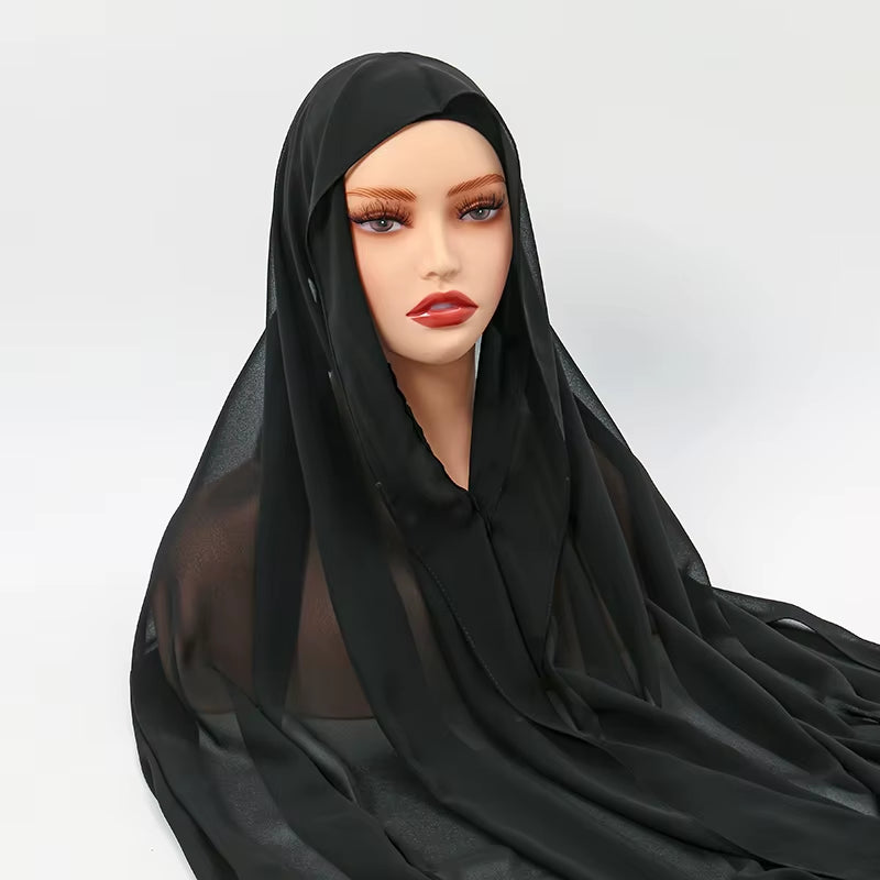 Newest Instant Chiffon Hijab with Magnetic Buckle Solid Color Woman Muslim Hijab Scarf Islamic Turban Fashion Headband Shawl