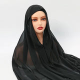 Newest Instant Chiffon Hijab with Magnetic Buckle Solid Color Woman Muslim Hijab Scarf Islamic Turban Fashion Headband Shawl
