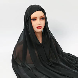 Newest Instant Chiffon Hijab with Magnetic Buckle Solid Color Woman Muslim Hijab Scarf Islamic Turban Fashion Headband Shawl