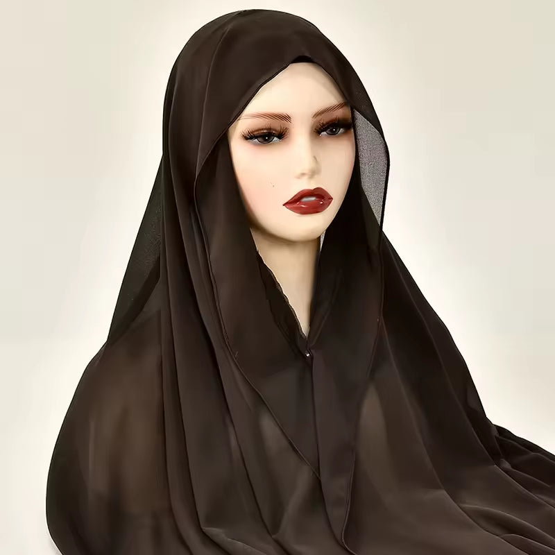 Newest Instant Chiffon Hijab with Magnetic Buckle Solid Color Woman Muslim Hijab Scarf Islamic Turban Fashion Headband Shawl