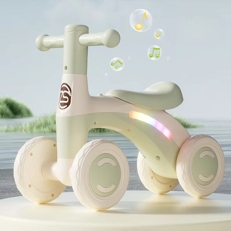 Anti-Tip Baby Balance Bike – 4-Wheel Silent Glider Walker for Toddlers Ages 1–3, Indoor & Outdoor