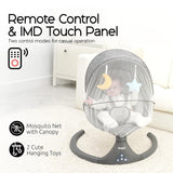 Electric Baby Swing for Infants – Bluetooth & Remote Control, 5 Speeds, 10 Music Modes, Adjustable Seat (0–9 Months, Gray)