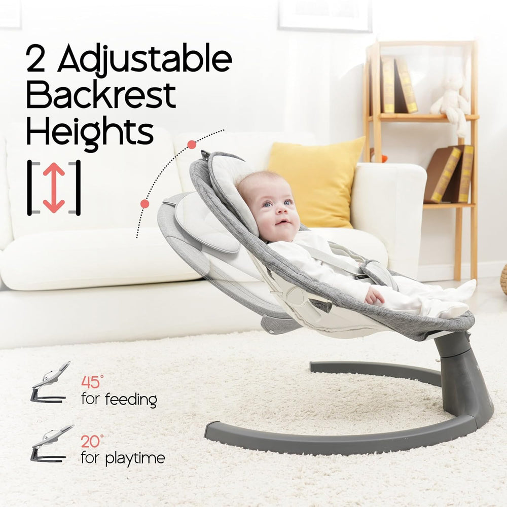Electric Baby Swing for Infants – Bluetooth & Remote Control, 5 Speeds, 10 Music Modes, Adjustable Seat (0–9 Months, Gray)