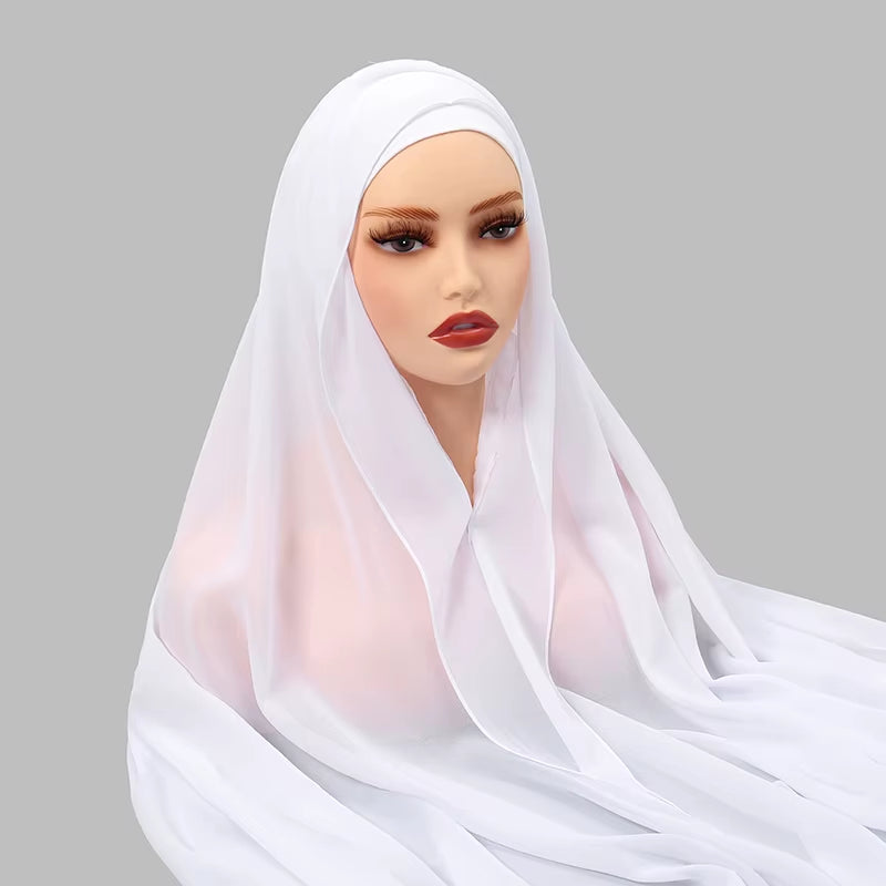 Newest Instant Chiffon Hijab with Magnetic Buckle Solid Color Woman Muslim Hijab Scarf Islamic Turban Fashion Headband Shawl