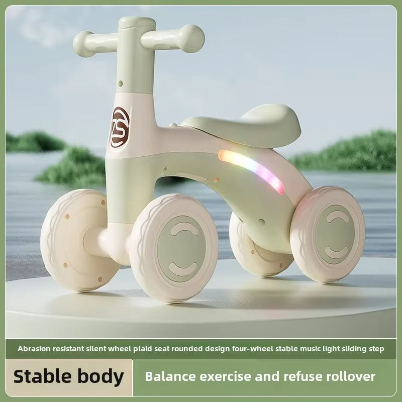 Anti-Tip Baby Balance Bike – 4-Wheel Silent Glider Walker for Toddlers Ages 1–3, Indoor & Outdoor