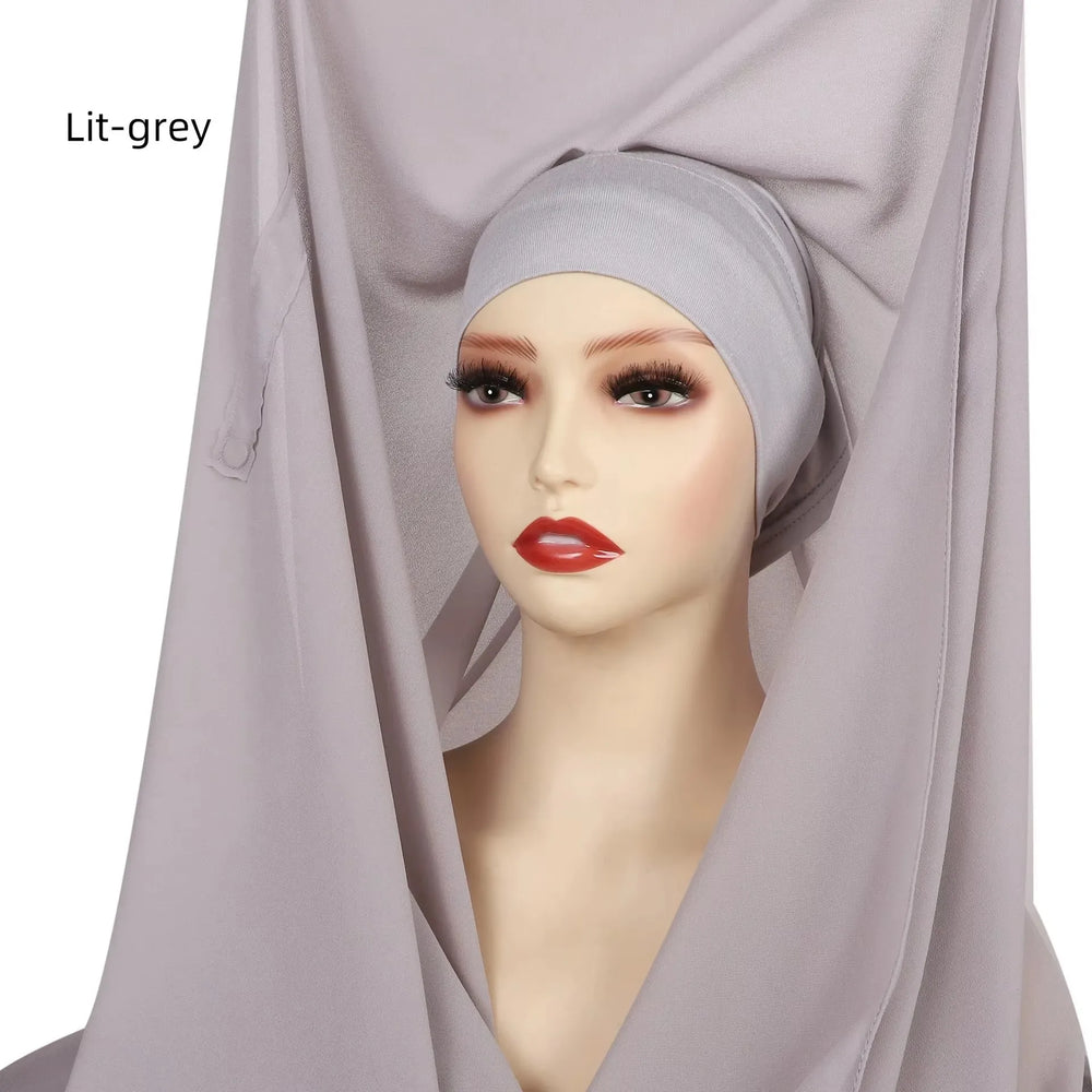 Newest Instant Chiffon Hijab with Magnetic Buckle Solid Color Woman Muslim Hijab Scarf Islamic Turban Fashion Headband Shawl