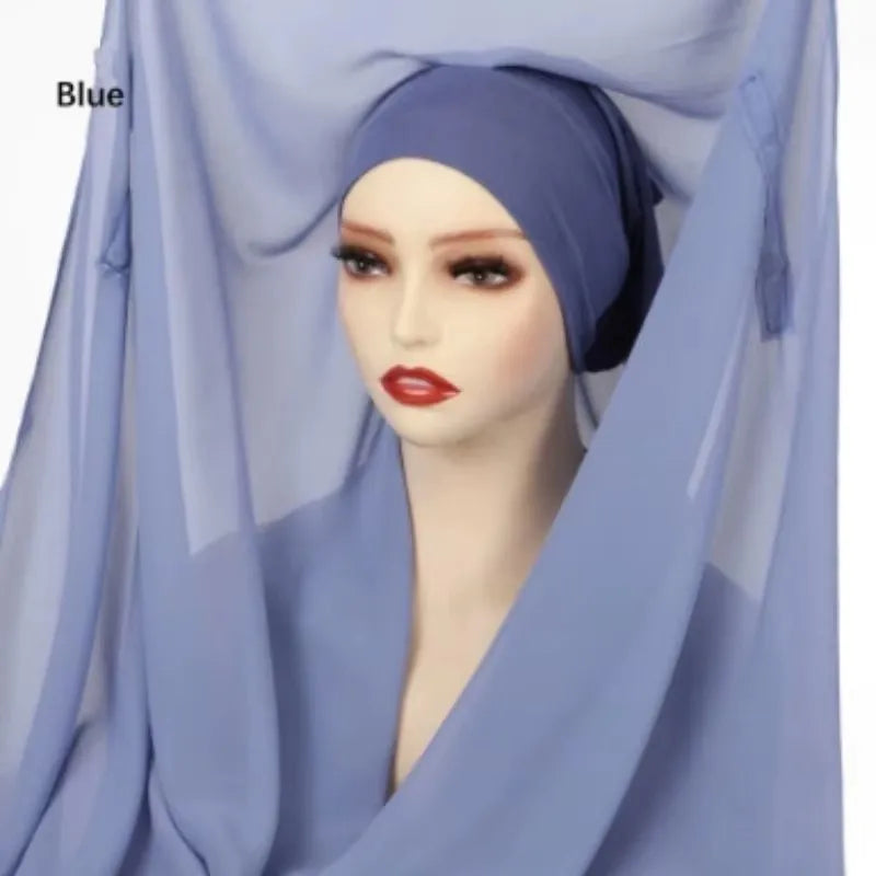 Newest Instant Chiffon Hijab with Magnetic Buckle Solid Color Woman Muslim Hijab Scarf Islamic Turban Fashion Headband Shawl