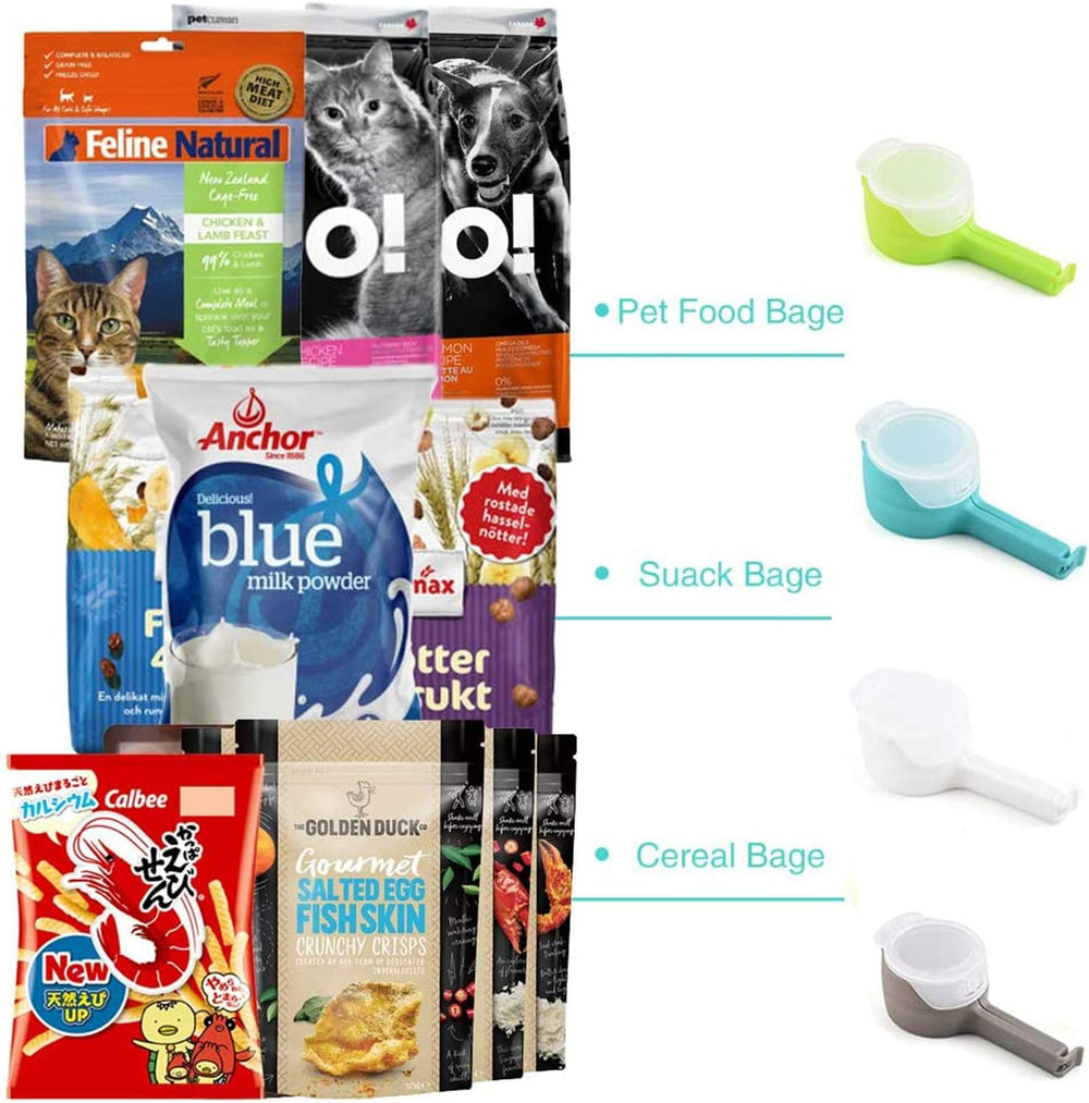 Kitchen Chip Bag Clips with Pouring Spouts - Reusable Plastic Cap Food Clips for Organizing and Storing Food in the Kitchen
