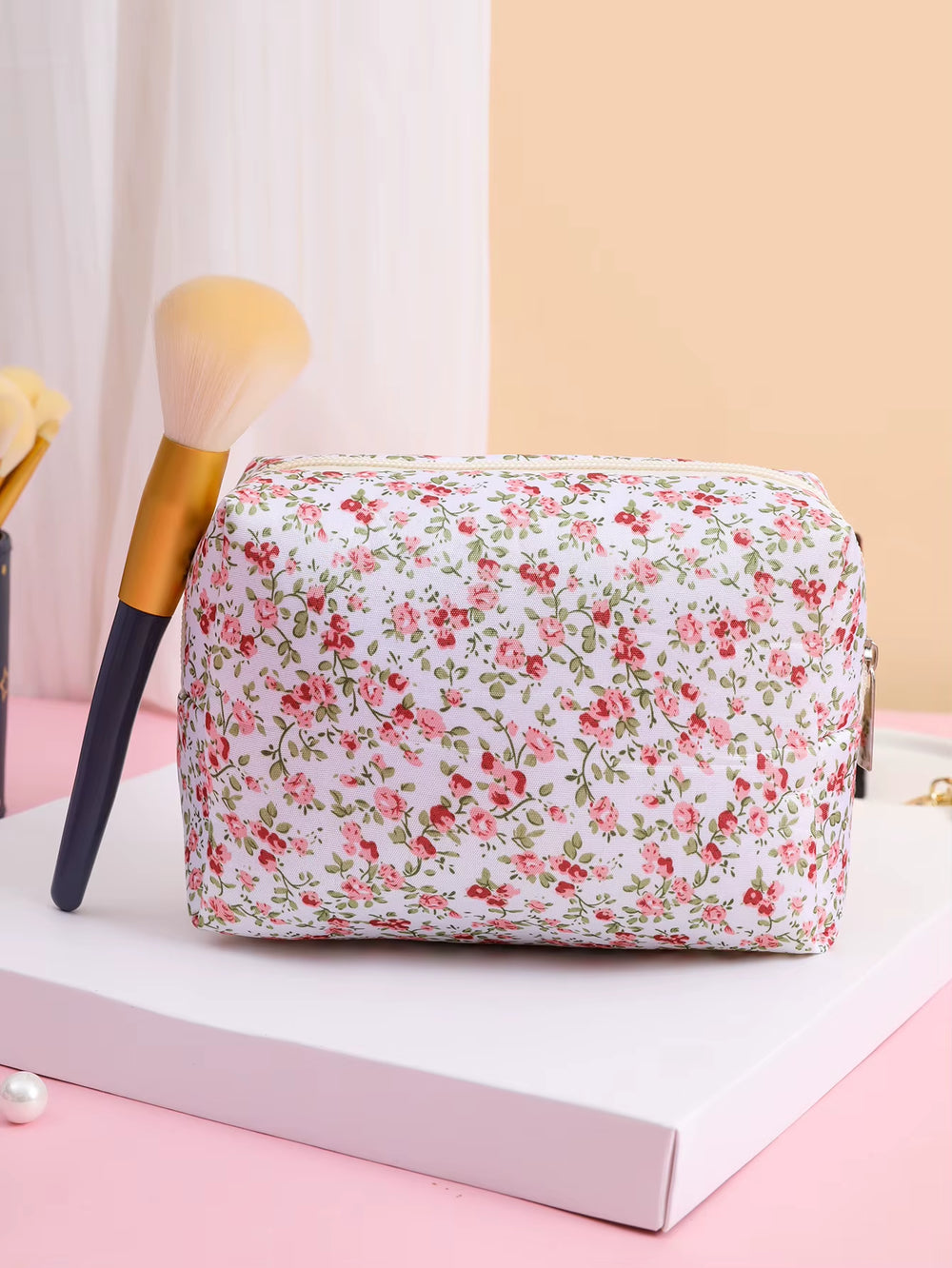 Women Makeup Organizer Female Toiletry Kit Bag Make up Case Storage Pouch Lady Flower Cosmetic Brush Organizer Bag for Travel