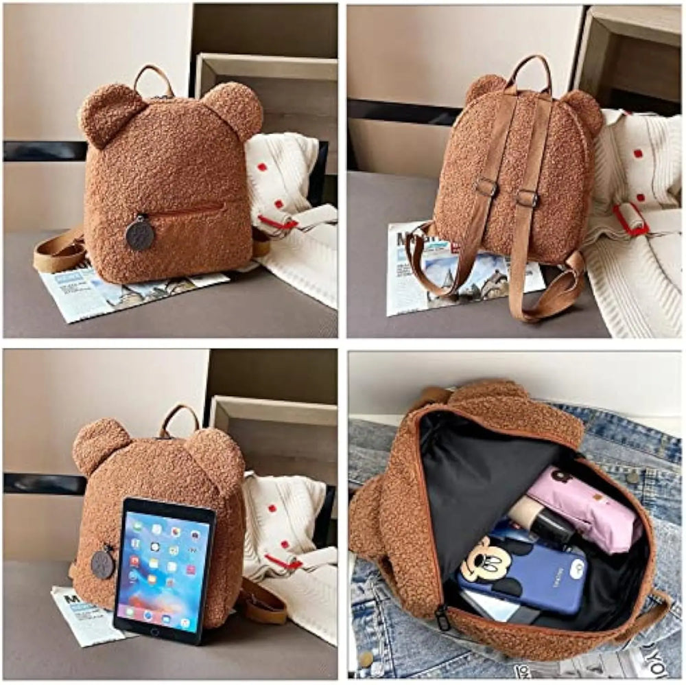 Plush Teddy Bear Kids Backpack – Cute Cartoon Small Bear Ear Bag, Gift for Children