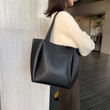 Women’s Soft Leather Tote Bag – Large Capacity Casual Shopper Handbag with Outer Pocket
