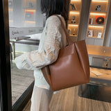 Women’s Soft Leather Tote Bag – Large Capacity Casual Shopper Handbag with Outer Pocket