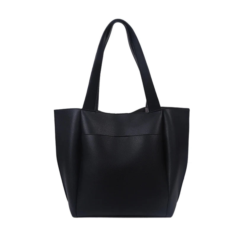 Women’s Soft Leather Tote Bag – Large Capacity Casual Shopper Handbag with Outer Pocket