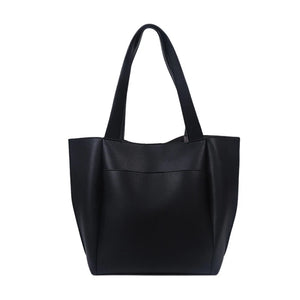 Women’s Soft Leather Tote Bag – Large Capacity Casual Shopper Handbag with Outer Pocket