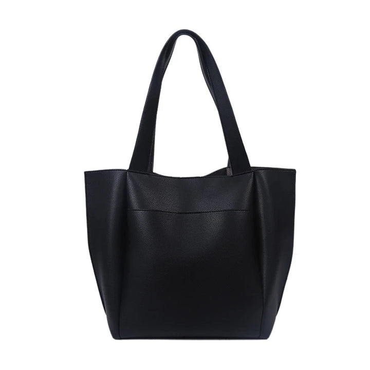 Women’s Soft Leather Tote Bag – Large Capacity Casual Shopper Handbag with Outer Pocket