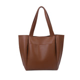 Women’s Soft Leather Tote Bag – Large Capacity Casual Shopper Handbag with Outer Pocket