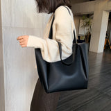 Women’s Soft Leather Tote Bag – Large Capacity Casual Shopper Handbag with Outer Pocket