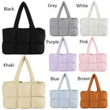 Women’s Puffer Shoulder Bag – Solid Color Quilted Cloud Tote, Large Capacity Soft Commuting Handbag