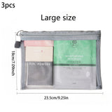 3-Size Nylon Mesh Makeup Bags – Waterproof Toiletry & Brush Organizer Pouches for Women