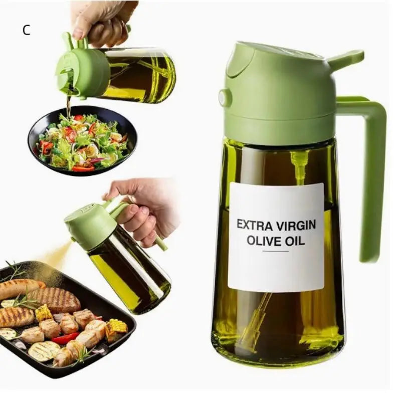 2-in-1 Oil Bottle – Dual-Function Olive Oil Sprayer & Pour Dispenser, Light-Blocking Design.
