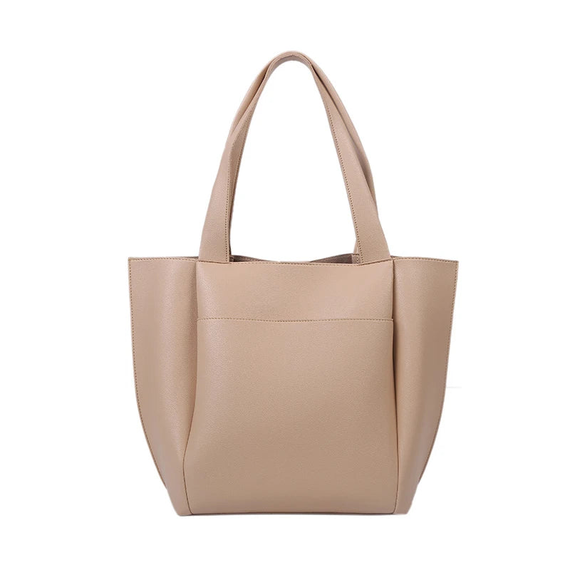 Women’s Soft Leather Tote Bag – Large Capacity Casual Shopper Handbag with Outer Pocket
