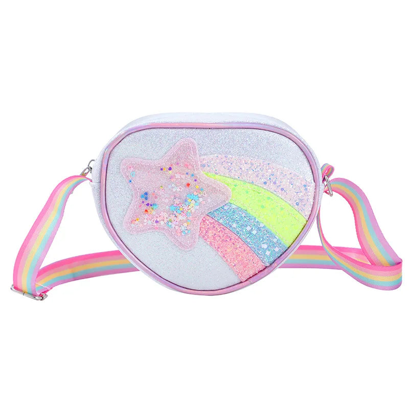 Rainbow Heart Kids Crossbody Bag – Cute Cartoon Coin Purse with Colorful Straps for Baby Girls