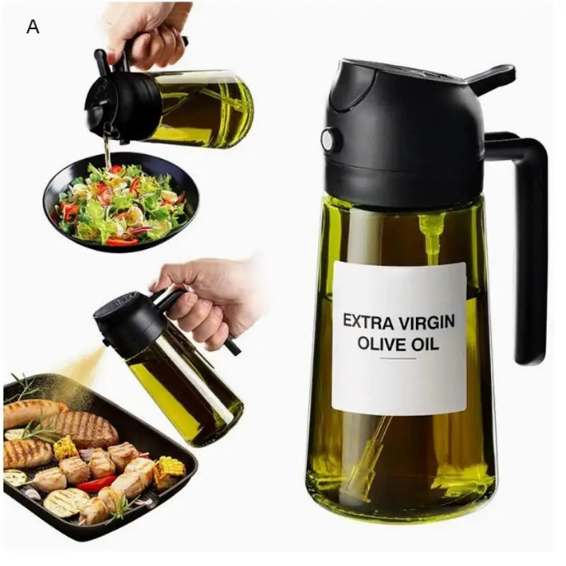 2-in-1 Oil Bottle – Dual-Function Olive Oil Sprayer & Pour Dispenser, Light-Blocking Design.