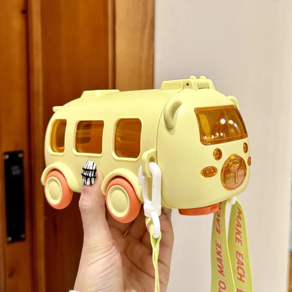"Cartoon Bus Straw Cup – Large Capacity Kids Water Bottle with Bounce Straw"