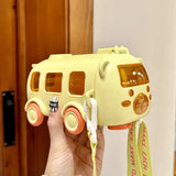 "Cartoon Bus Straw Cup – Large Capacity Kids Water Bottle with Bounce Straw"