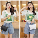 Women’s Luxury Messenger Bag – Embroidered Crossbody Handbag with Chain Strap