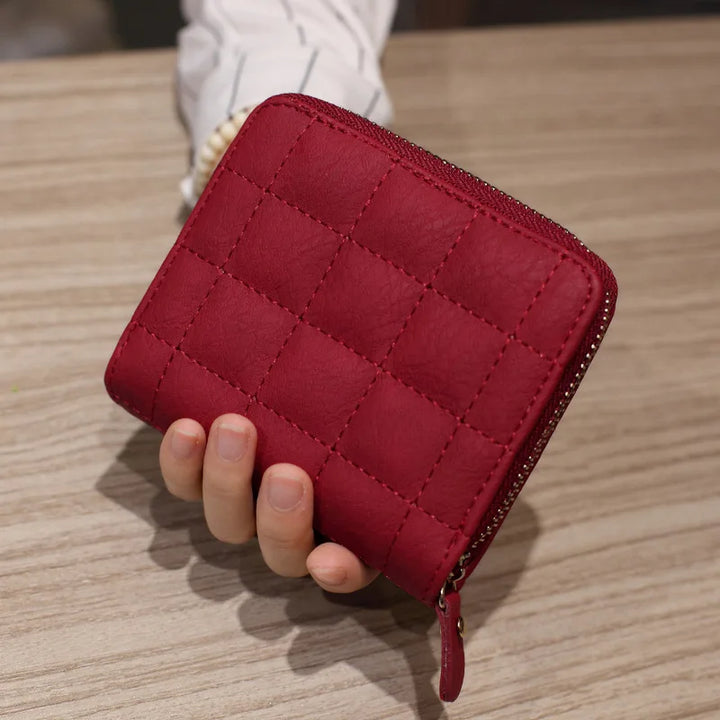 Women’s PU Leather Short Wallet – Luxury Plaid Nubuck Card Holder, Small Zipper Coin Purse