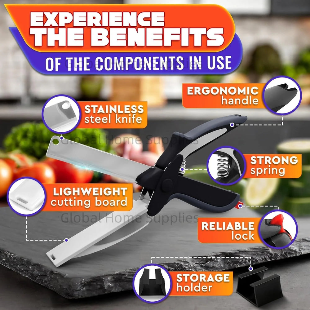 Cutting Board Scissors – Smart Kitchen Food Cutter Knife with Built-in Chopping Board