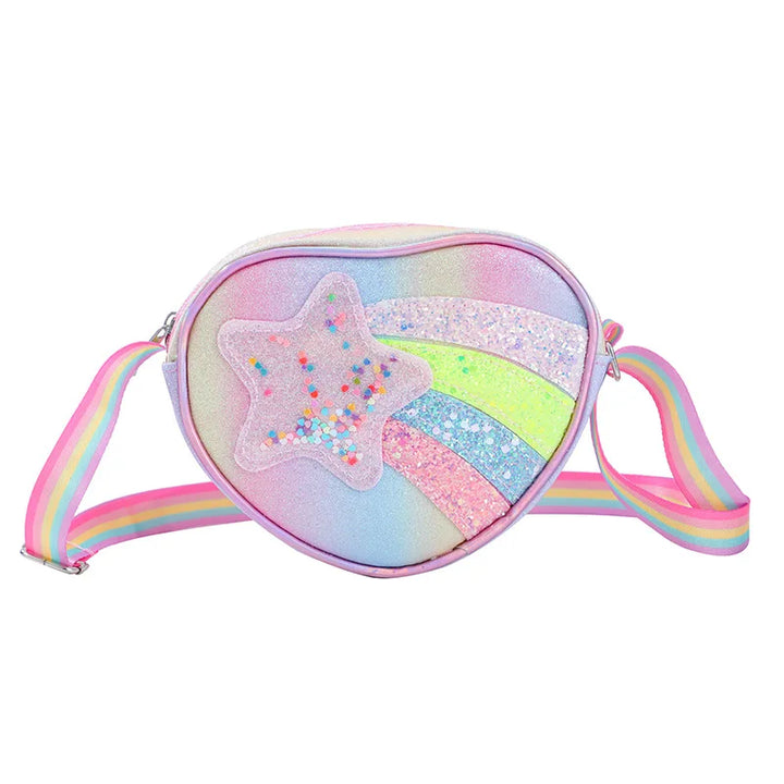 Rainbow Heart Kids Crossbody Bag – Cute Cartoon Coin Purse with Colorful Straps for Baby Girls