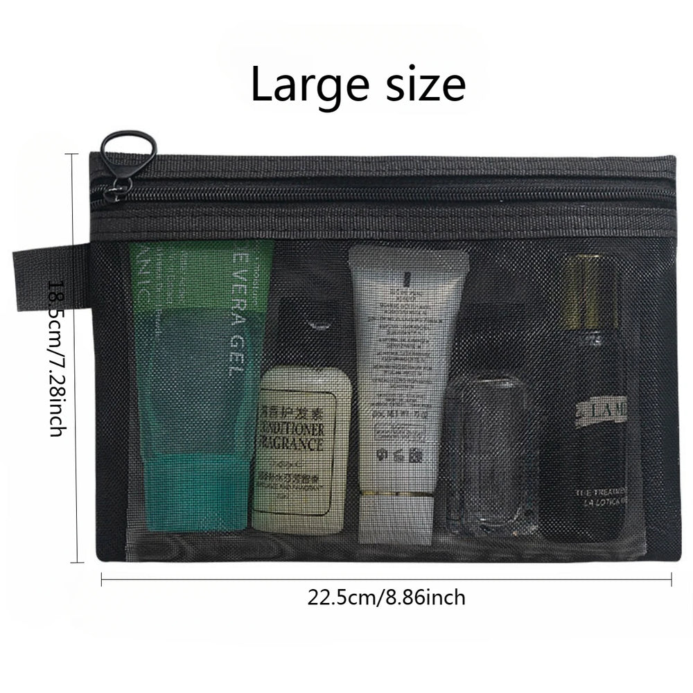 3-Size Nylon Mesh Makeup Bags – Waterproof Toiletry & Brush Organizer Pouches for Women