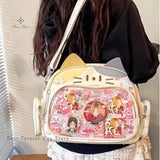 Korean Kawaii Cat  Bag – Cute PU Shoulder Bag with Transparent Pocket.