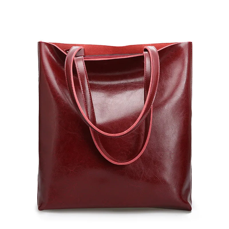 Women’s Genuine Cow Leather Tote – Large Vintage Handbag for Office & Daily Use